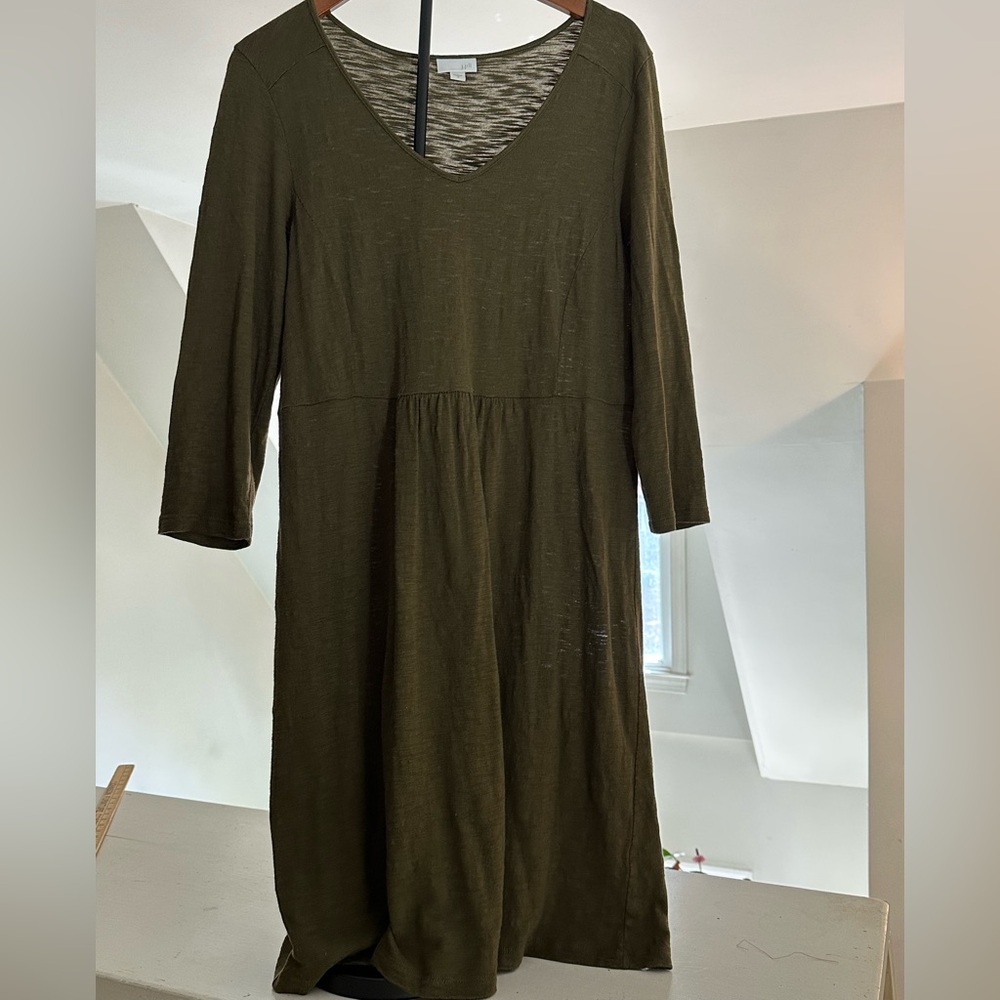 J. Jill Deep Green V-Neck Midi Dress